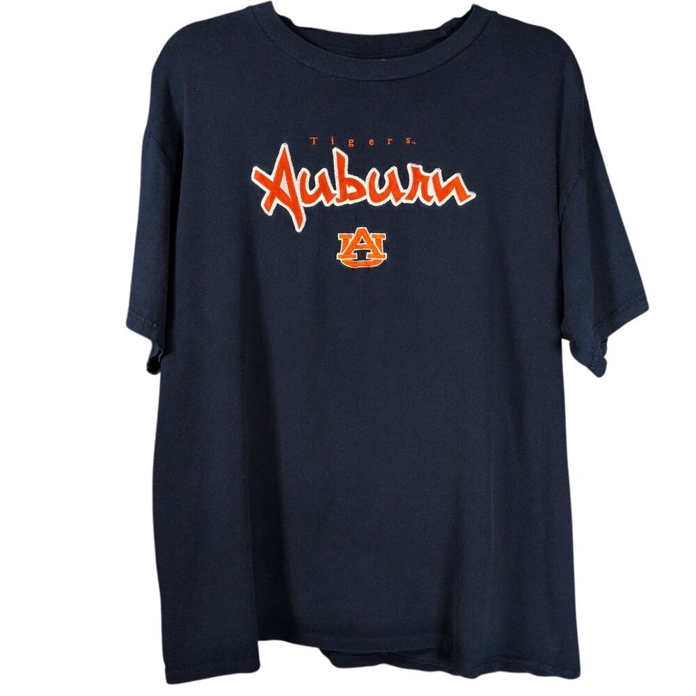 Vtg 90s Auburn Tigers Short Sleeve T-Shirt Embroidered Navy Orange Cotton Large